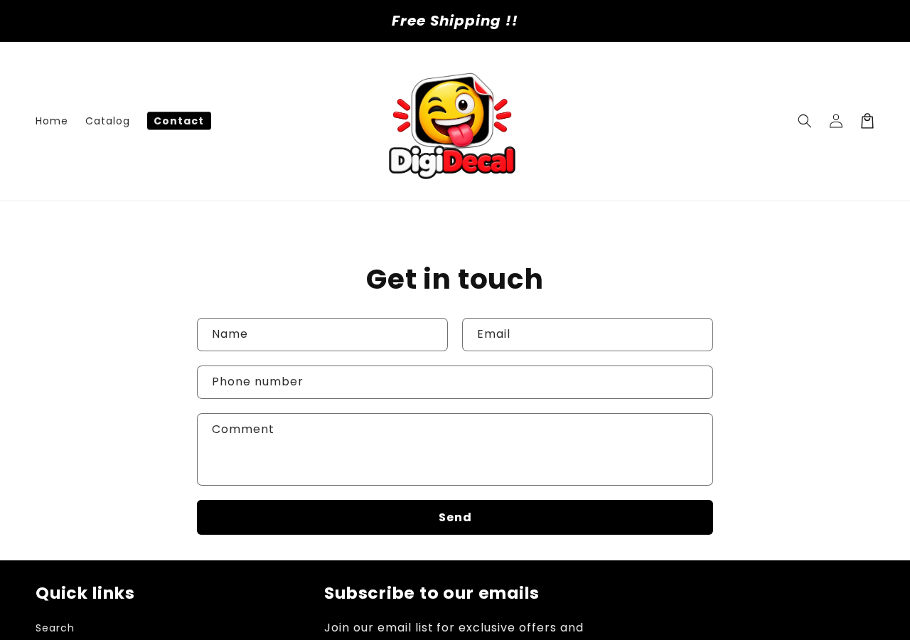 DigiDecals contact page showing a form without a visible business address or direct support contact