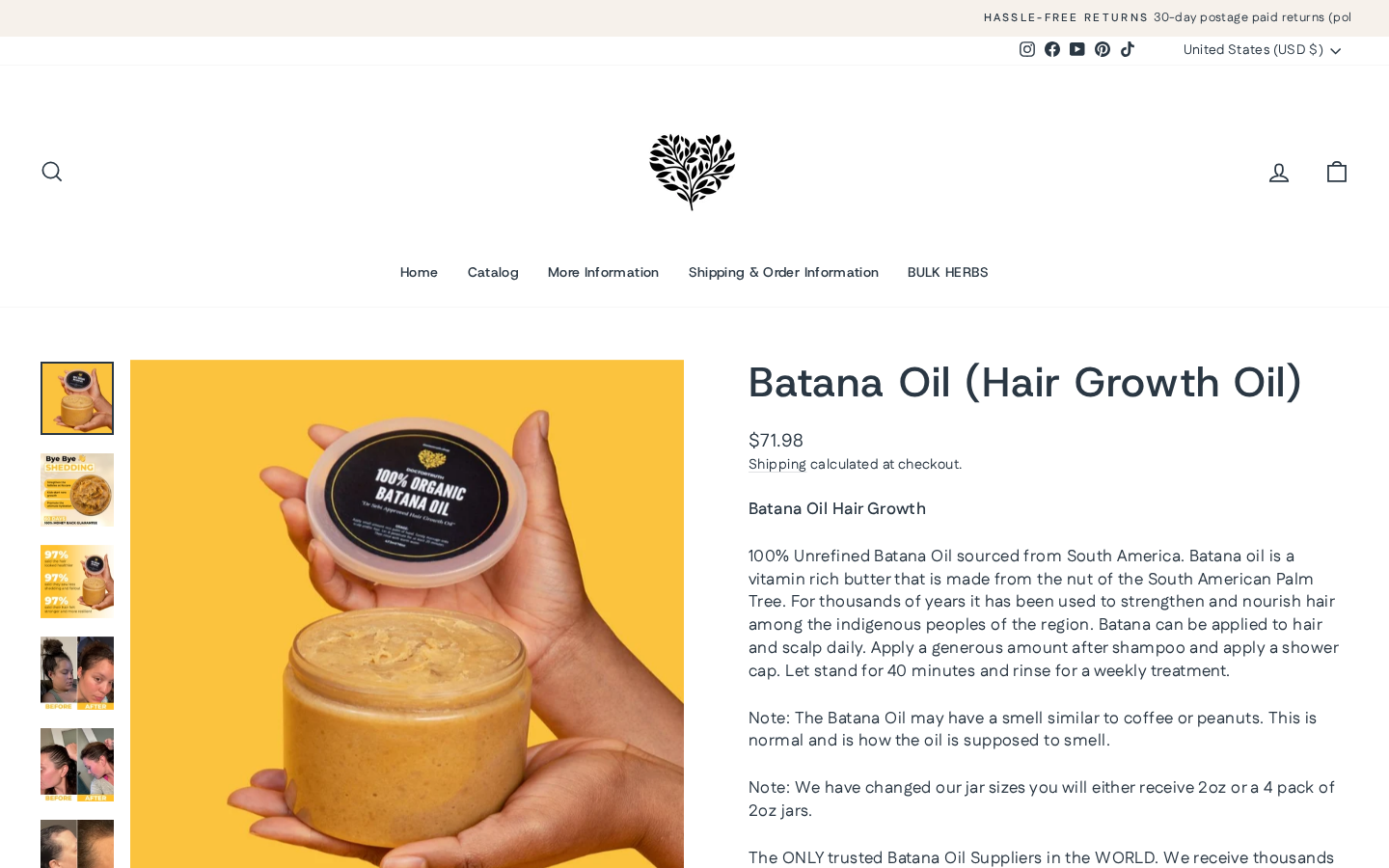 DoctorTruth Batana Oil product page displaying the jar and a $71.98 price