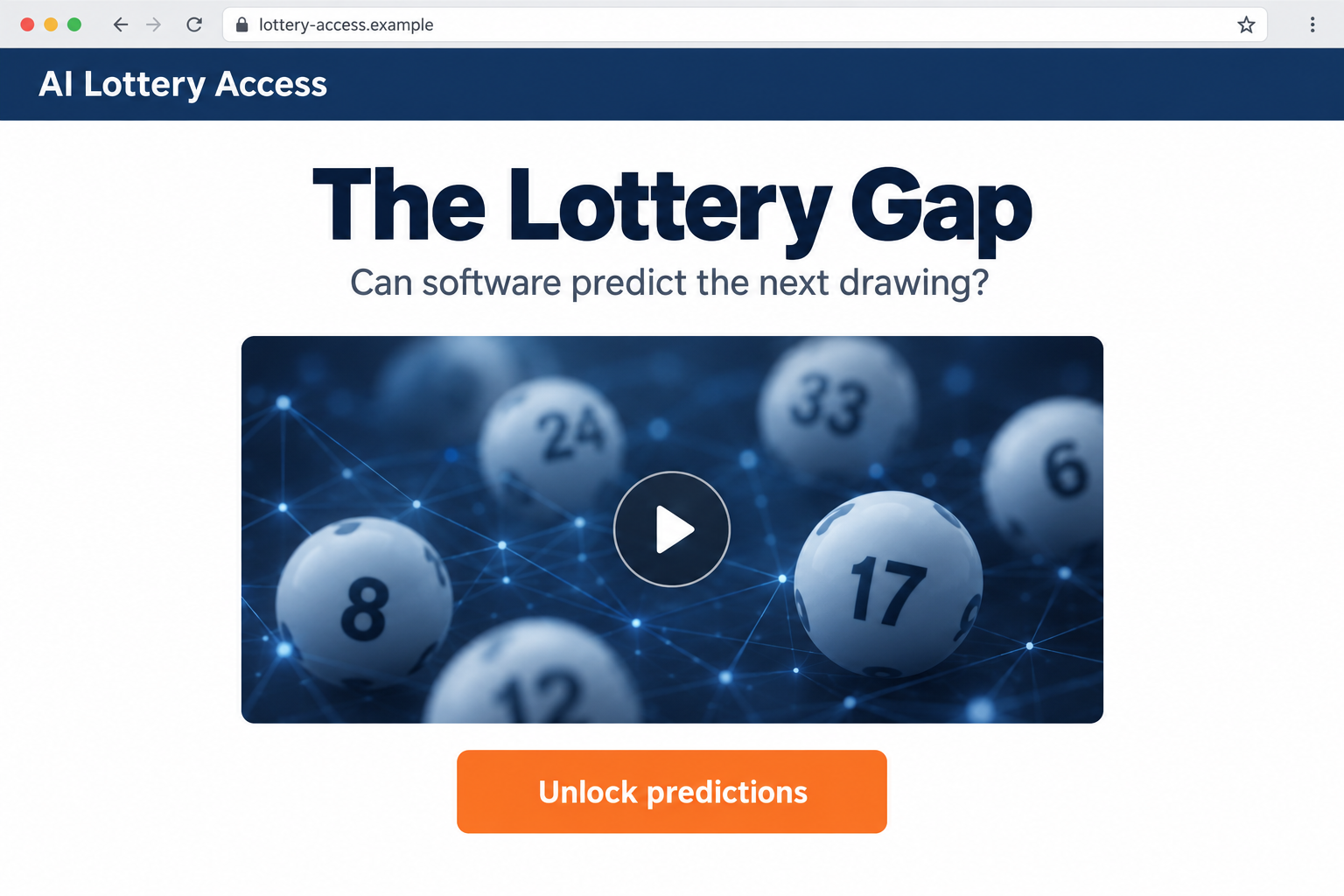 Illustrative Lottery Gap sales page showing an AI prediction pitch, not an authentic Trump endorsement