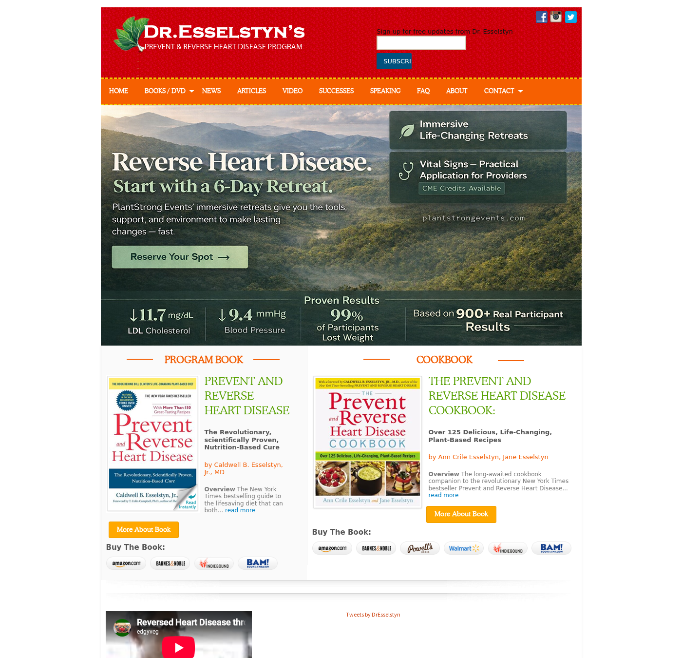 Original Dr. Esselstyn program website featuring nutrition education and books, distinct from the false honey arterial-flush supplement campaign