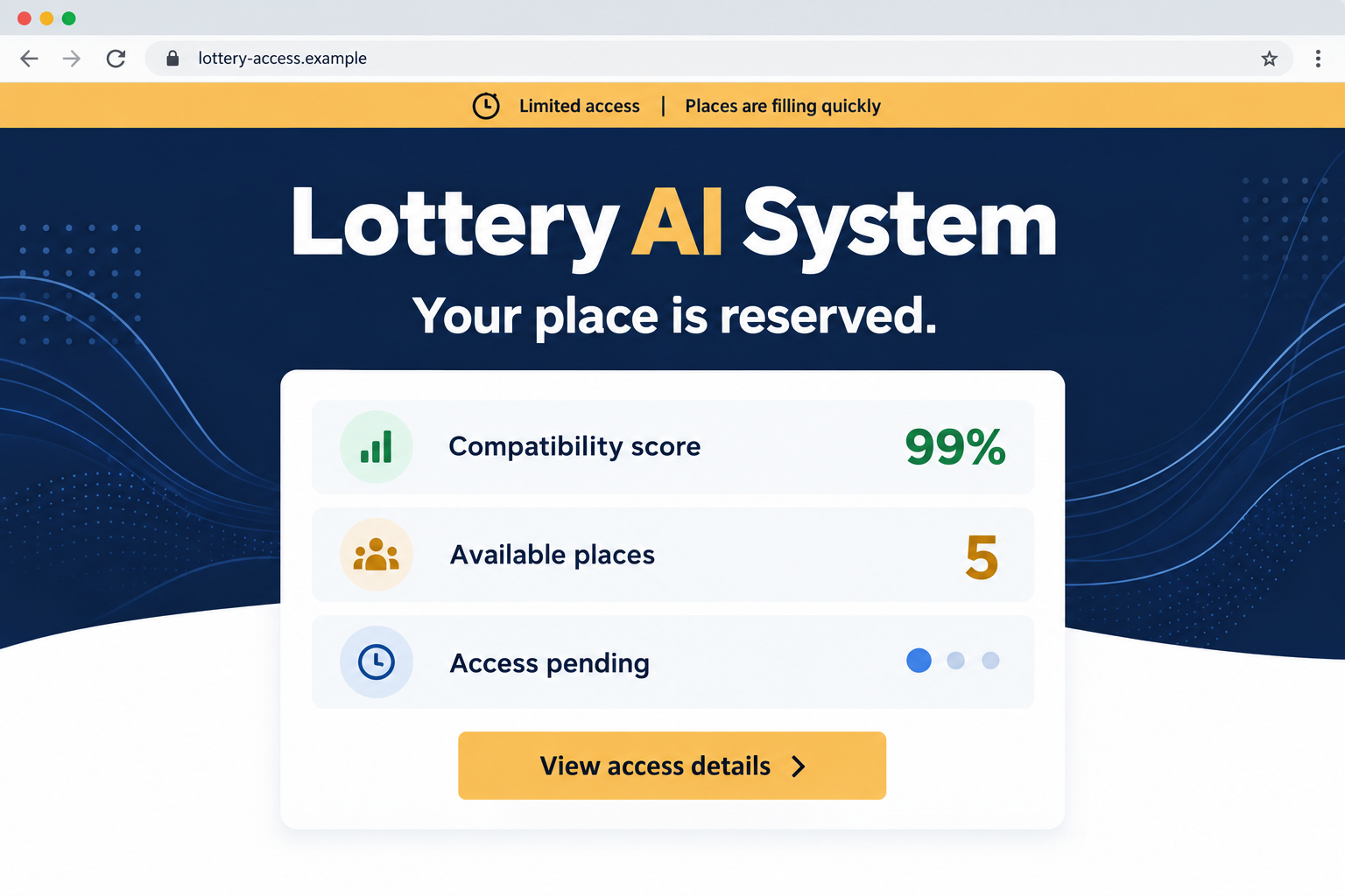 Dr. Leonard Branson Lottery AI EXPOSED - Scam or Legit? Full Investigation 1 Illustrative Lottery AI page displaying a 99% compatibility score and five available places