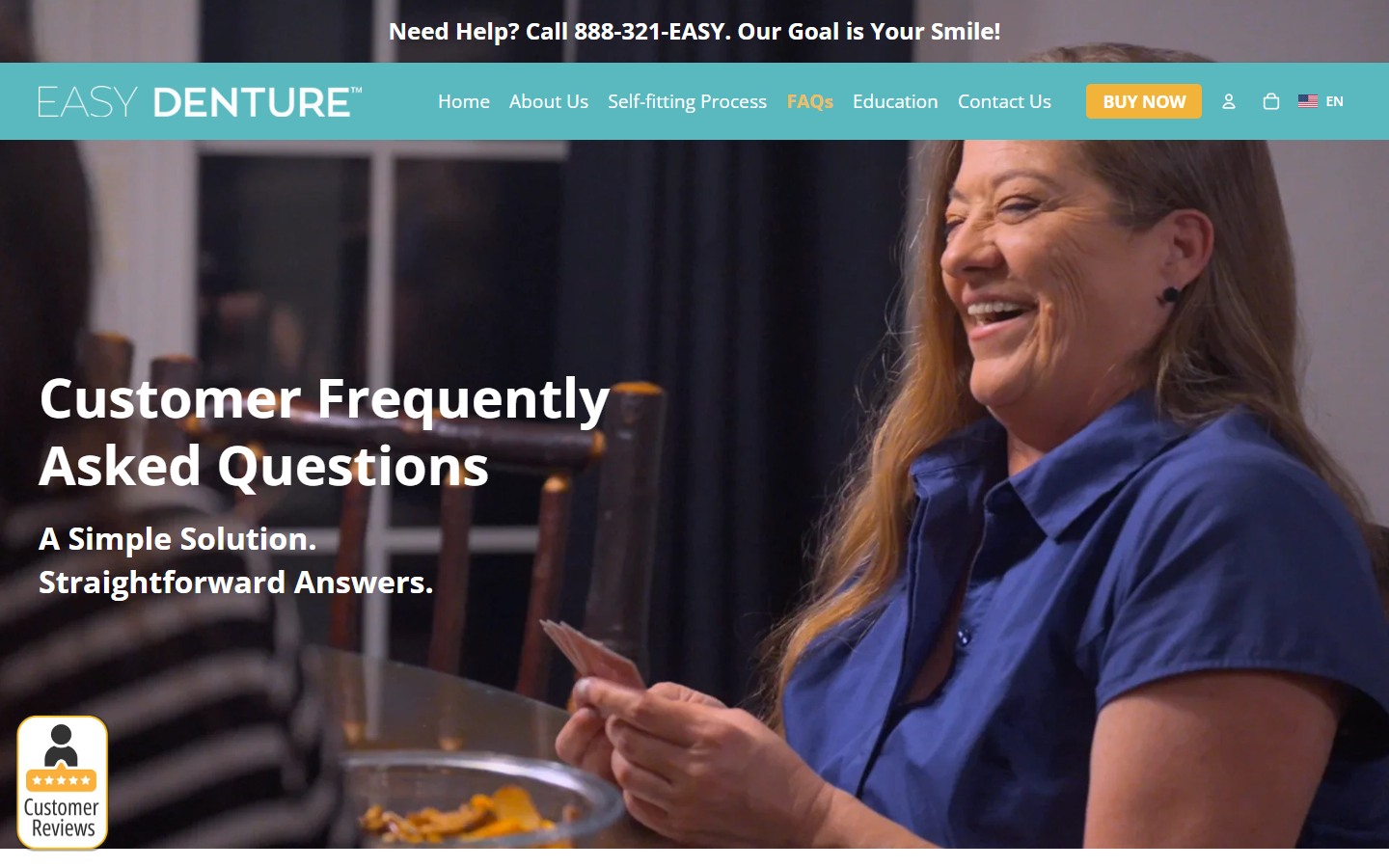 EasyDenture frequently asked questions showing FDA registration and final-sale policy language