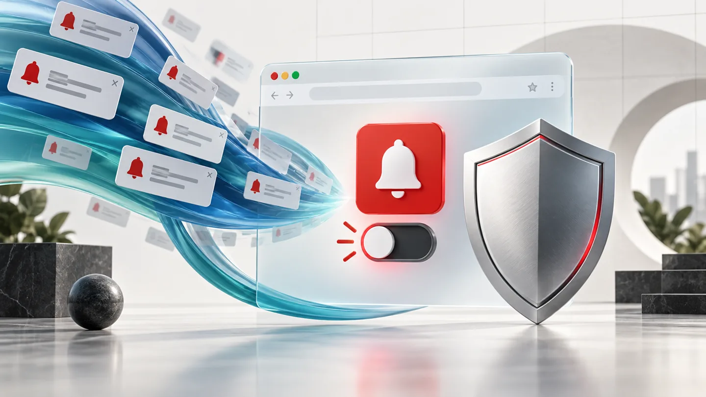 Illustration of Microsoft Edge browser notifications and unwanted popup permissions being reviewed