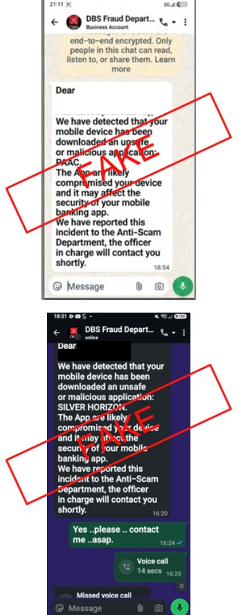 Fake Bank Malware Warning Scam: The Facebook APK That Sets Up the Call 1 Police-published fake DBS Fraud Department messages promising an AntiScam officer callback after an app download