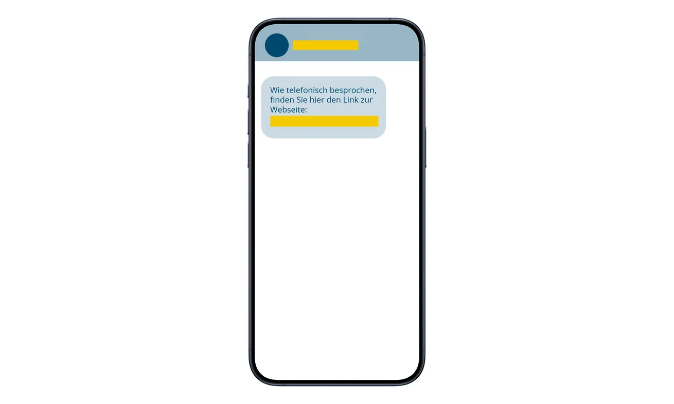 Original SMS used in the ewz impersonation campaign with sender and fraudulent link redacted by police