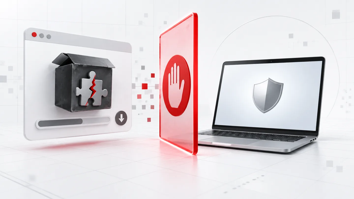 Fake Flash Player Update Scam: Remove the Alerts and Clean Your Device 1 Conceptual illustration of a fake browser update download stopped before reaching a computer