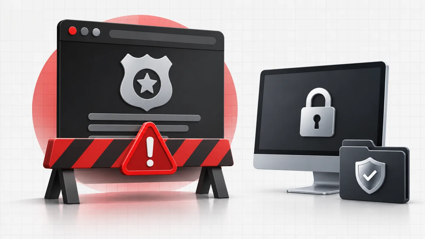 Fake Police Virus Warning? How to Unlock Your PC and Remove the Infection 1 Conceptual illustration of a fake police screen lock being separated from a protected computer