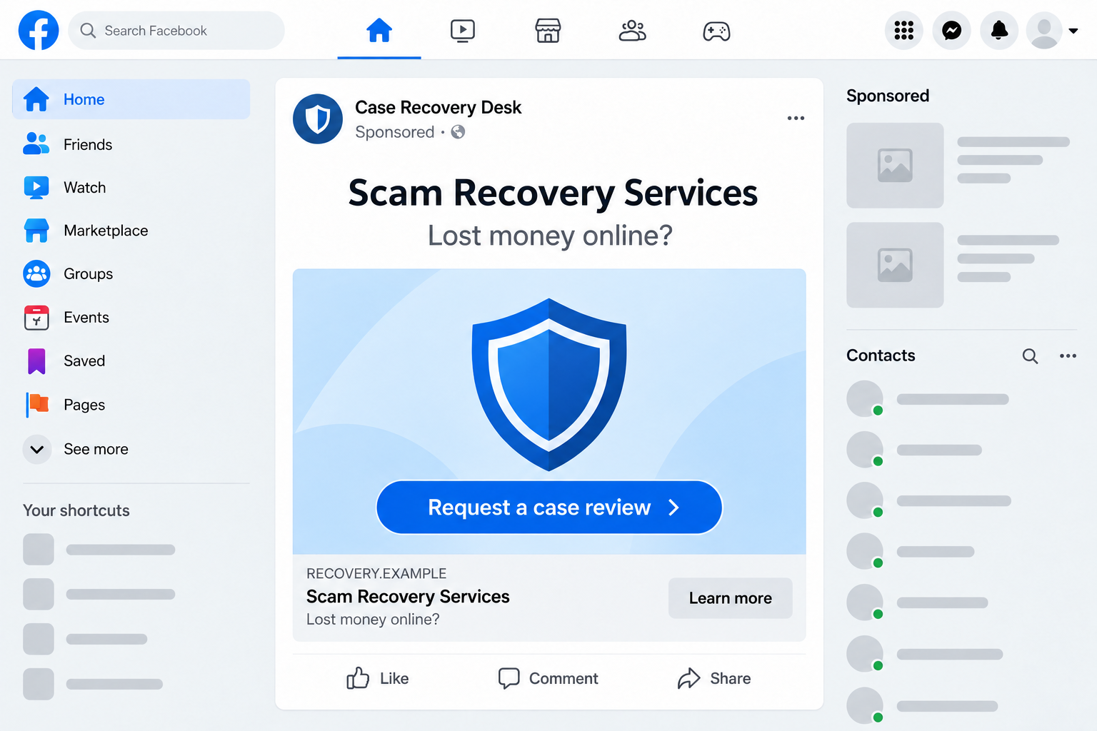 Illustration of a fictional recovery-services advertisement inside a social media feed