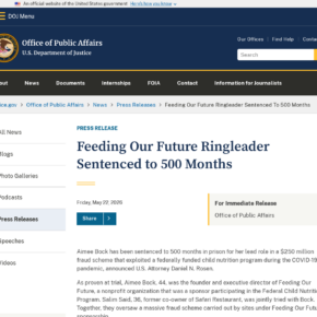 Authentic DOJ announcement of the Feeding Our Future ringleader sentence, captured with mt_screenshot