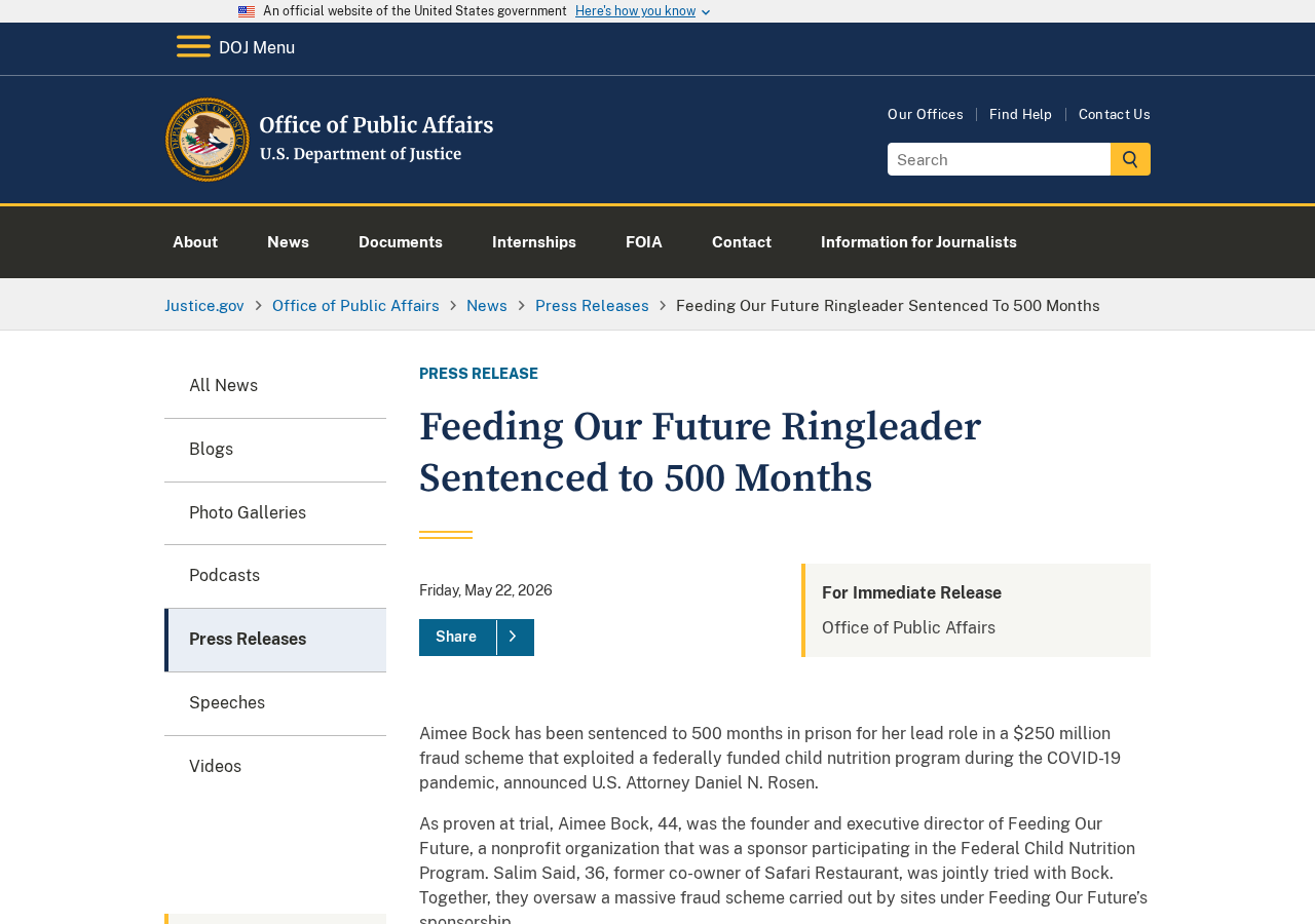 Feeding Our Future Fraud: How Fake Meal Claims Fueled a $250 Million Scam 1 Authentic DOJ announcement of the Feeding Our Future ringleader sentence, captured with mt_screenshot
