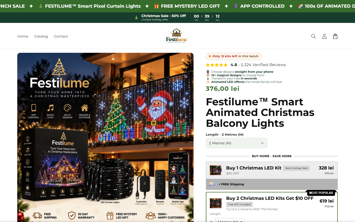 Festilume Lights Review: Mismatched Testimonials and Return Questions 2026 1 Festilume balcony lights product page with bundle options and review count