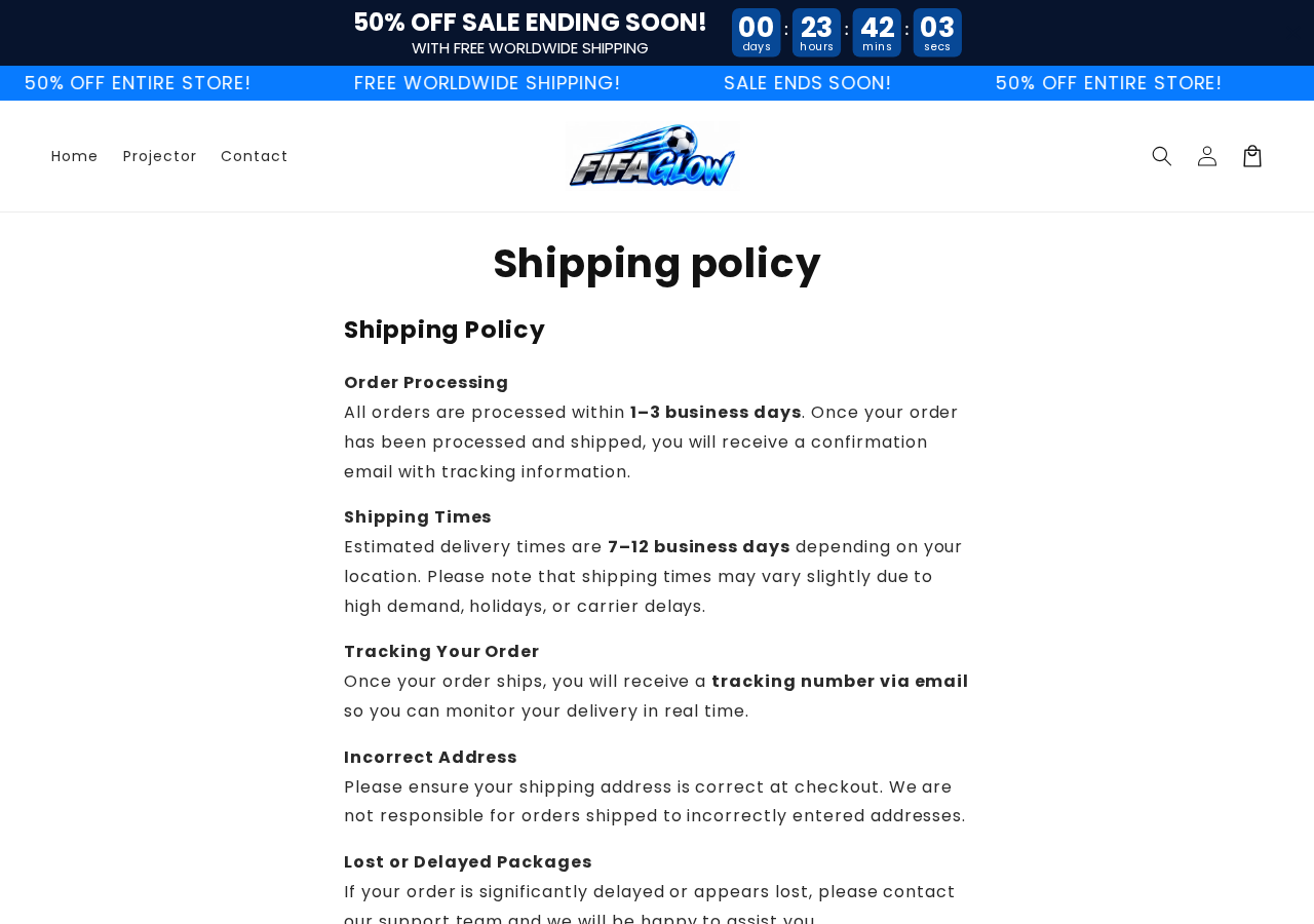 FifaGlow Projector Review: Bundle Costs and Conflicting Returns Explained 2 FifaGlow shipping policy showing processing and estimated delivery times
