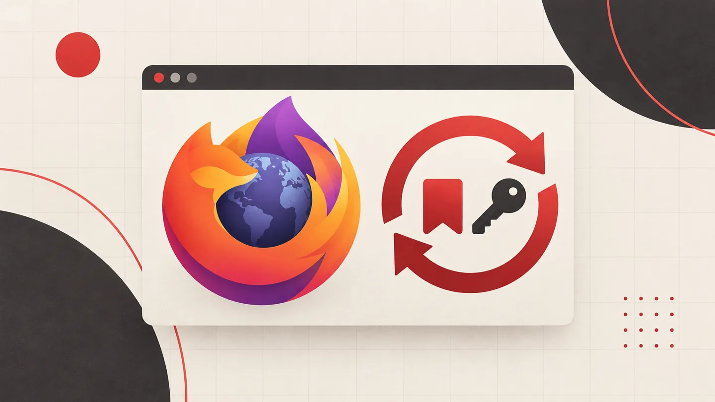 Illustration of Firefox receiving a fresh configuration while bookmarks and saved passwords remain protected