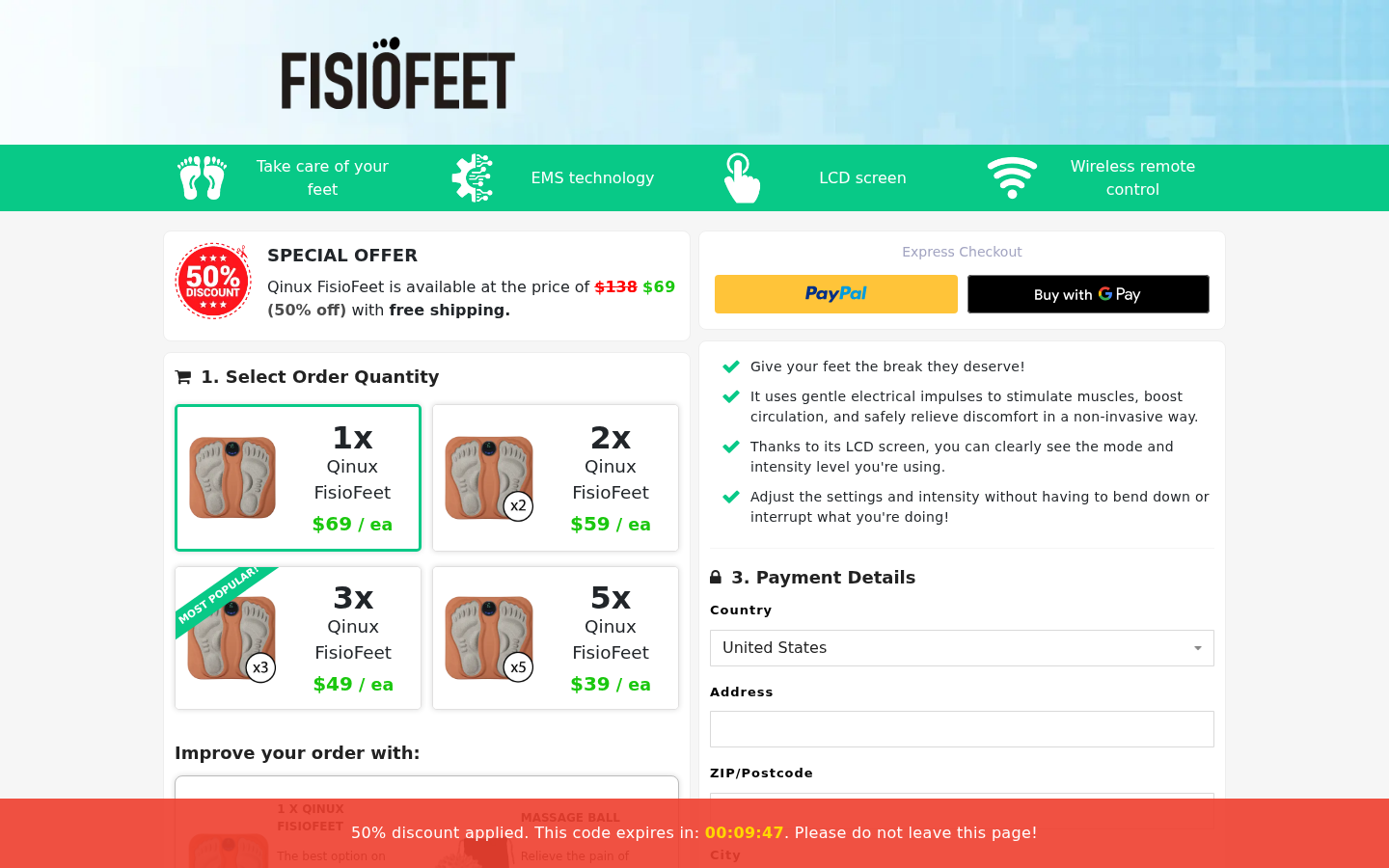 Qinux FisioFeet Review: Checkout Add-Ons and Hidden Seller Risks Explained 1 Qinux FisioFeet order quantities and advertised prices