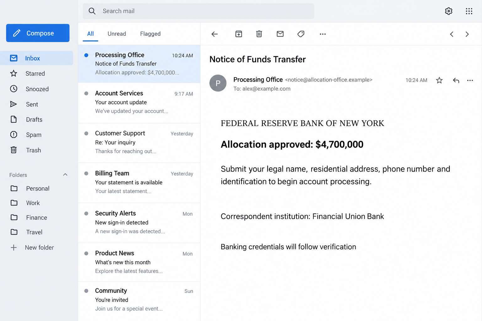 Fund Release Email Scam Exposed: Fake $4.7 Million Federal Reserve Notice