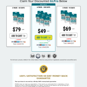 GLPro GLPatches offer displaying two, three and six-package prices and a 60-day money-back promise