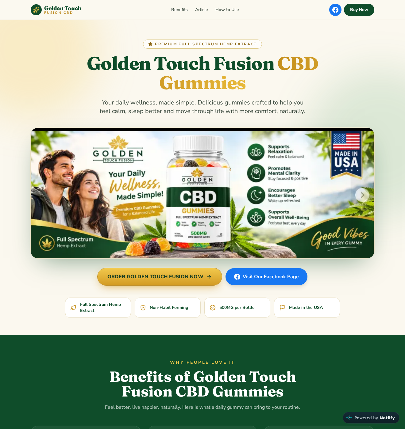 Golden Touch Fusion CBD Gummies: Scam or Legit? TruFull Offer Investigation 1 Golden Touch Fusion CBD Gummies promotional page displaying a 500mg bottle and purchase button