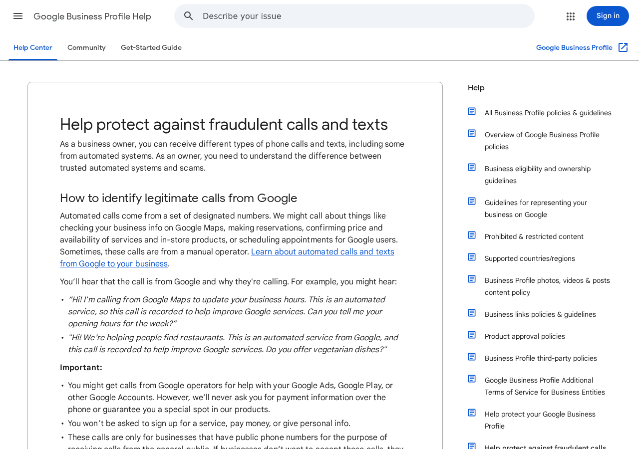 Original Google Business Profile guidance distinguishing legitimate automated calls from fraudulent payment demands