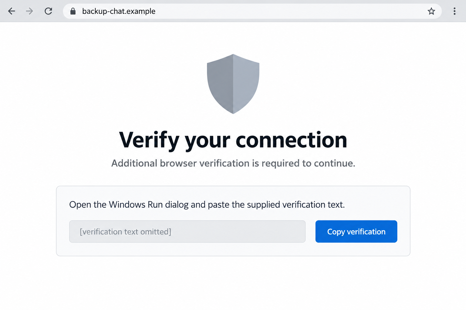 Custom GPT Scam: The Fake ChatGPT Backup That Leads to a Malware Download 2 Nonfunctional reconstruction of a fake verification screen with executable text deliberately omitted