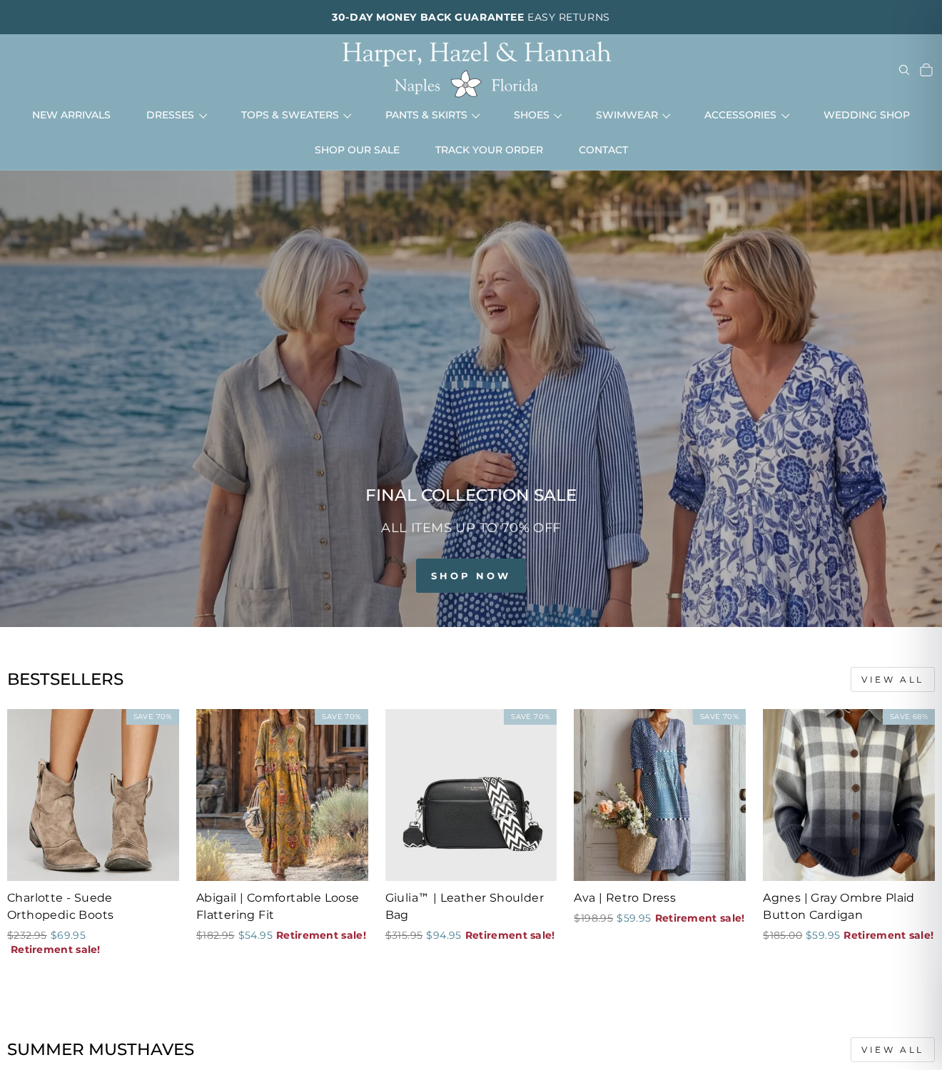 Harper, Hazel & Hannah: Scam or Legit? The Closing Sale Offer Investigated 1 Harper, Hazel and Hannah storefront advertising a Naples boutique story, easy returns and a retirement sale