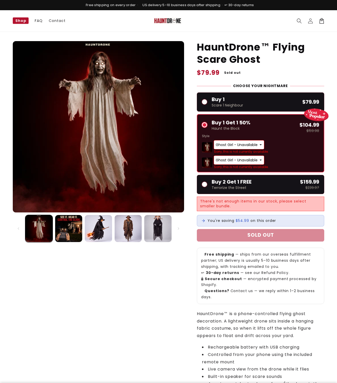 HauntDrone: Scam or Legit? Flying Ghost Claims and Refunds Investigated 1 HauntDrone flying ghost listing on GarageLegends with a sold-out $79.99 offer