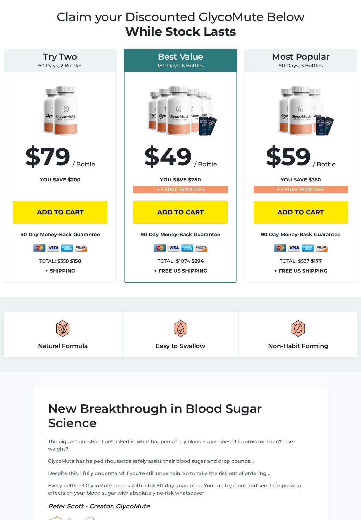 Hema Balance Review: Missing Ingredients and a Different Supplement Offer 2 Purchase destination reached from Hema Balance showing GlycoMute packages and different bottle quantities