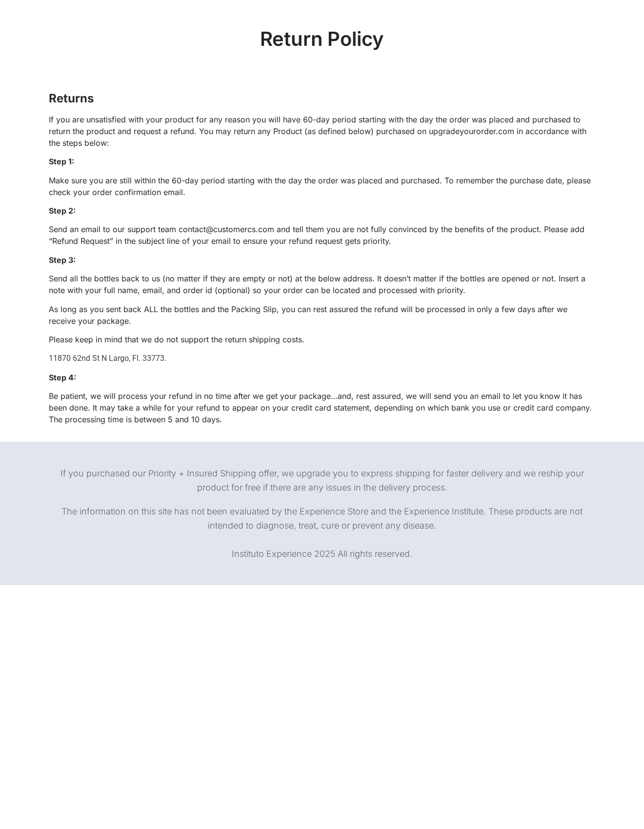 HoneyTide linked return policy accepting opened bottles and requiring customer-paid postage
