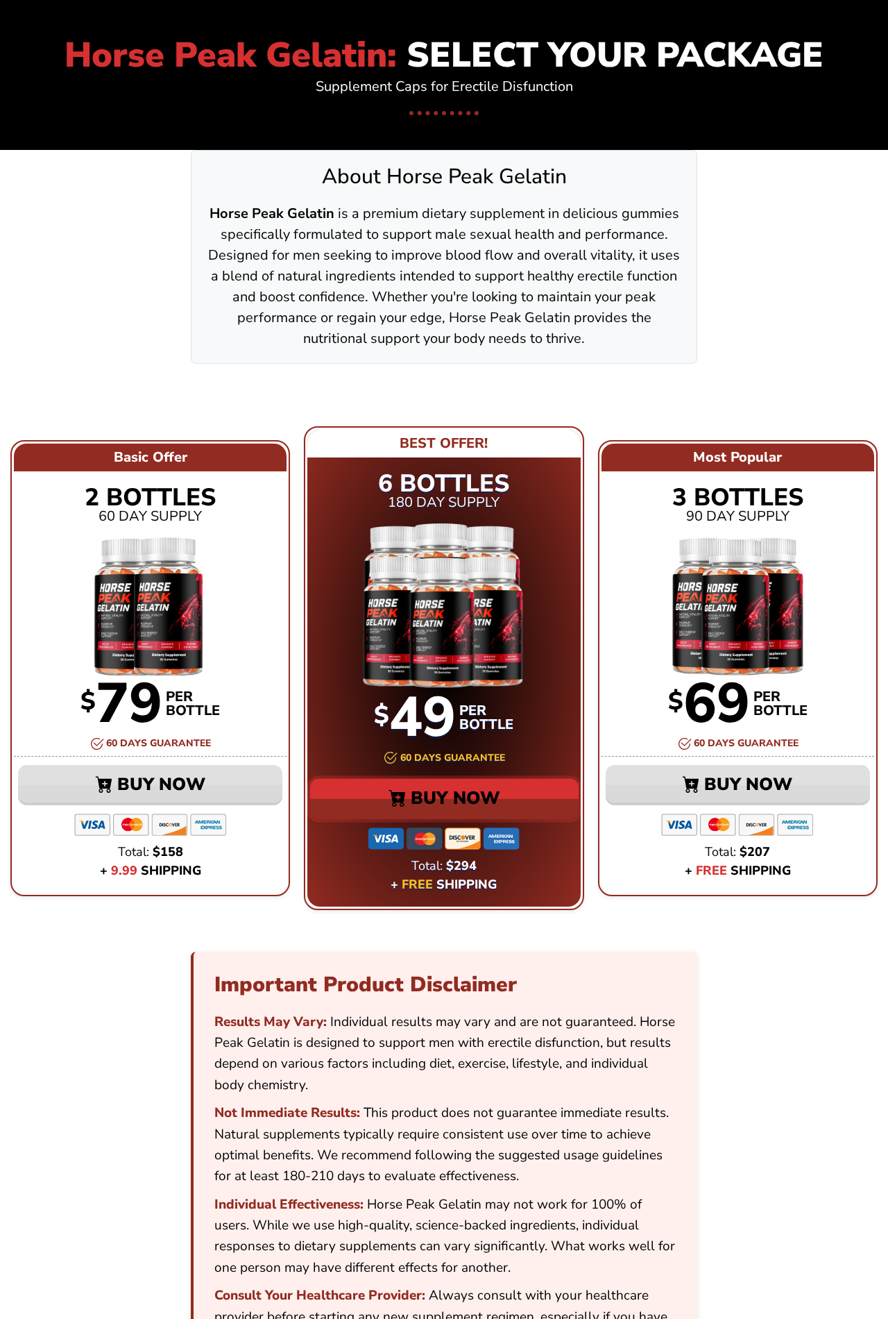 HorsePeak Gelatin EXPOSED: AI-Labeled Ads and 60-Day Refund Clock Problems 1 HorsePeak Gelatin offer describing erectile-dysfunction capsules alongside gummy bottles and a 60-day guarantee