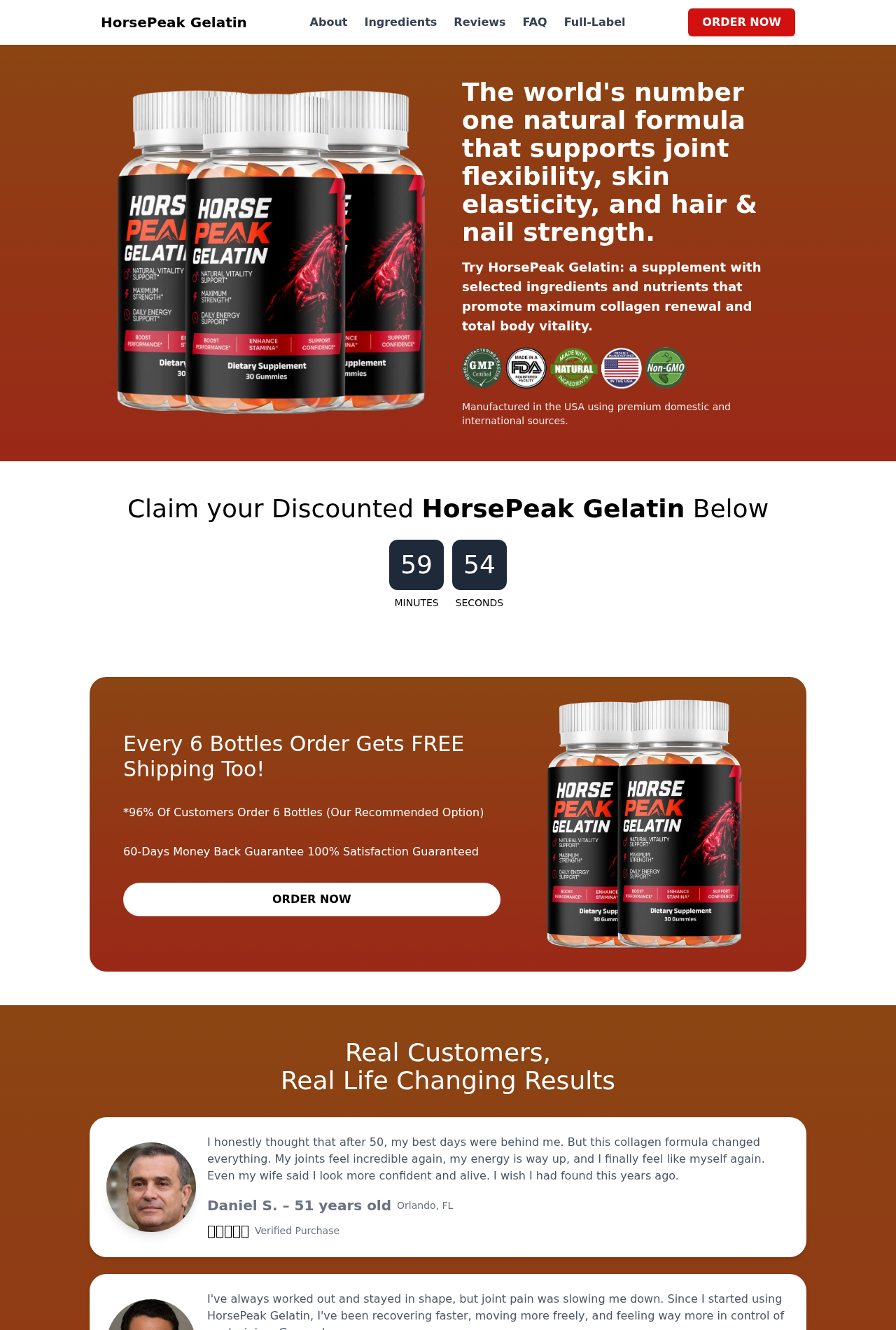 HorsePeak Gelatin EXPOSED: AI-Labeled Ads and 60-Day Refund Clock Problems 2 A separate HorsePeak Gelatin-branded page promoting joint, skin, and hair benefits rather than male performance