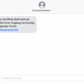 Illustrative false ID Austria certificate-expiry text with a fictional renewal link