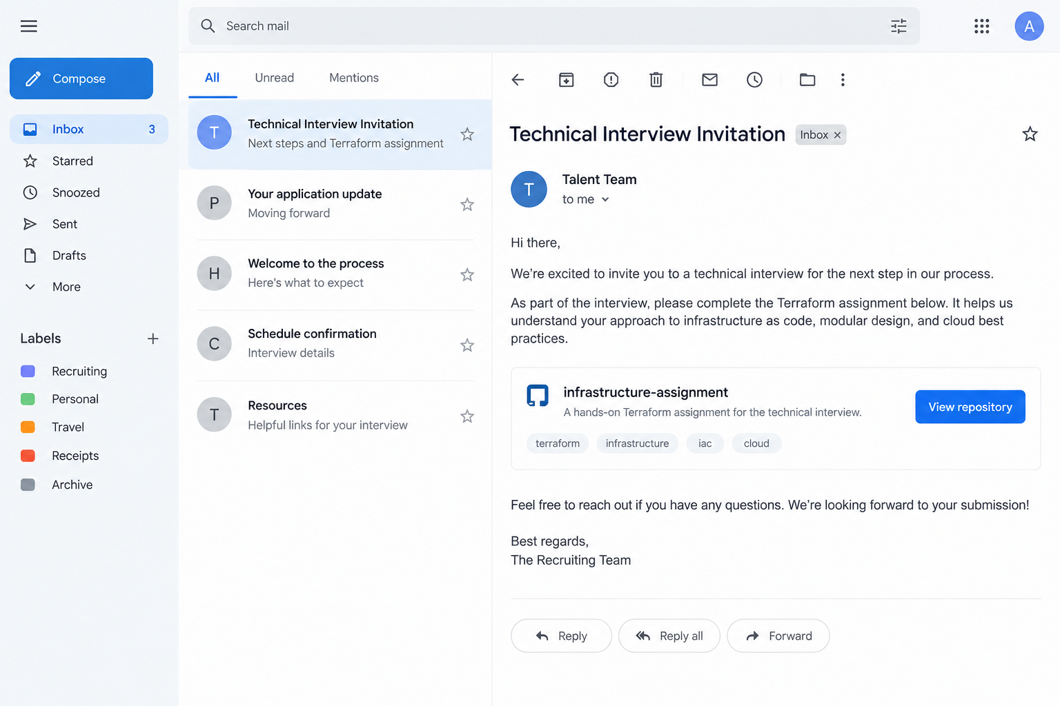 Fake Terraform Job Interview Scam: Malicious Provider Download Exposed 1 Illustrative reconstruction of a Terraform interview invitation, not an actual message from the investigated campaign