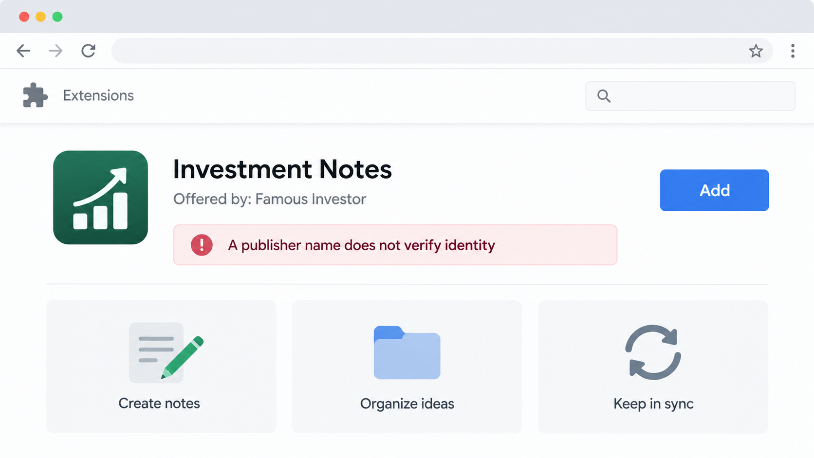 Fake Investor Browser Extensions: Crypto Wallet Phishing Campaign Exposed 1 Illustrative extension listing with an unverified investor publisher name