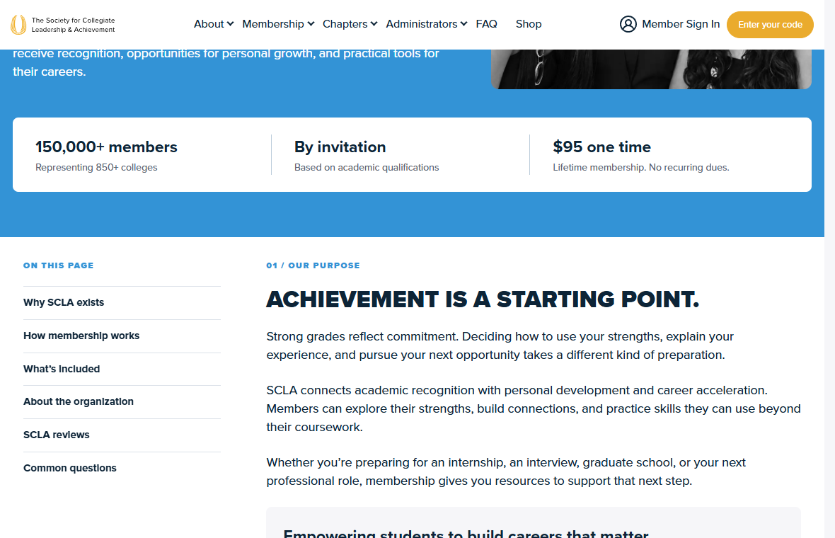 Is SCLA Legit? The $95 Honor Society Fee and Refund Conflict Explained 1 SCLA membership page displaying its one-time $95 fee and lifetime membership claim