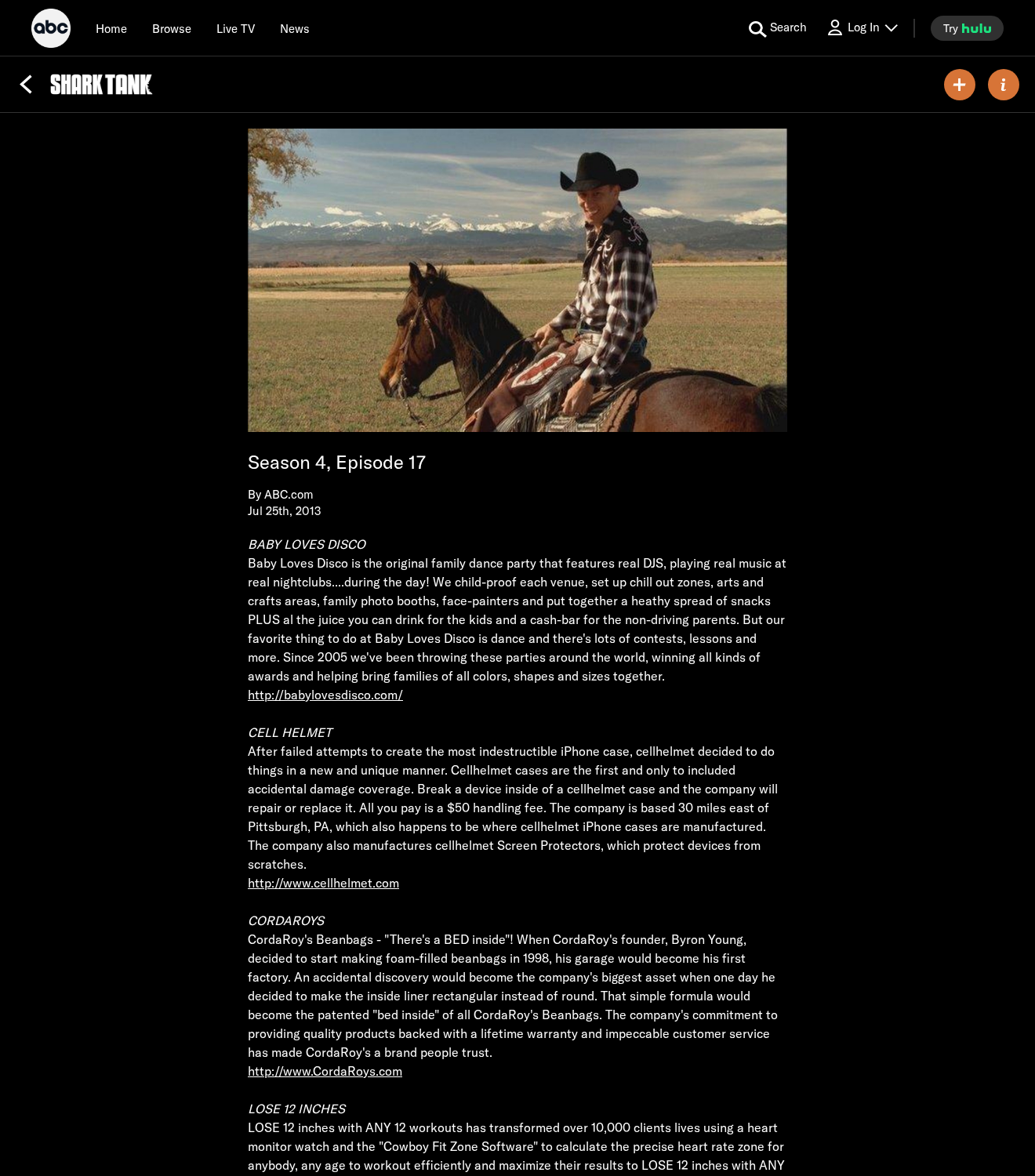 Jack Turner Lottery Winner EXPOSED: Fake Shark Tank AI Story Investigated 1 Original ABC episode page identifying the real cowboy entrepreneur and Lose 12 Inches fitness pitch, not a Jack Turner lottery presentation