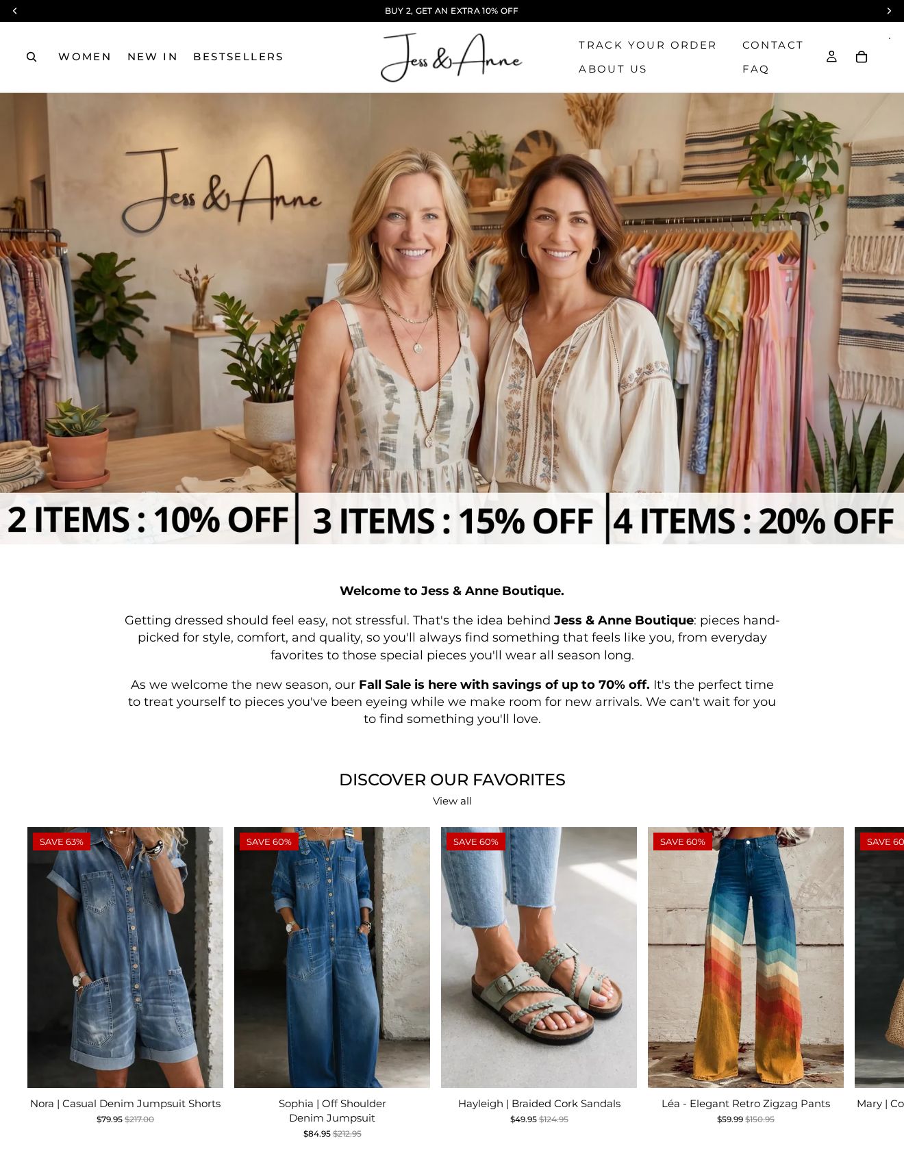 Jess & Anne Boutique Exposed: Scam or Legit? Sale Returns and Seller Checks 1 Jess and Anne Boutique storefront promotion with a 70% fall sale and extra discounts for buying several items