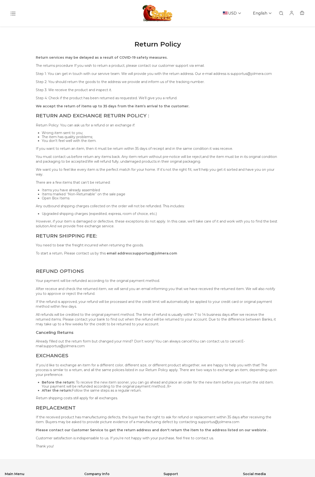 Jolmera Exposed: Scam or Legit? Huge Discounts and Return Rules Examined 2 Jolmera return policy version offering 35 days, requiring authorization and assigning return freight to the customer