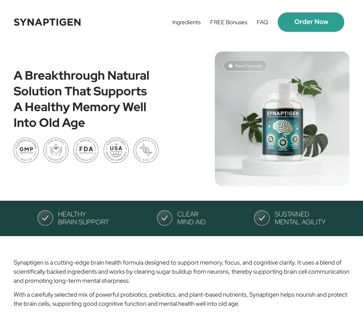 Joshua Carr Egg Toast Recipe EXPOSED - Real or Fake? Full Investigation 1 Synaptigen sales page promoting memory support and a probiotic formula