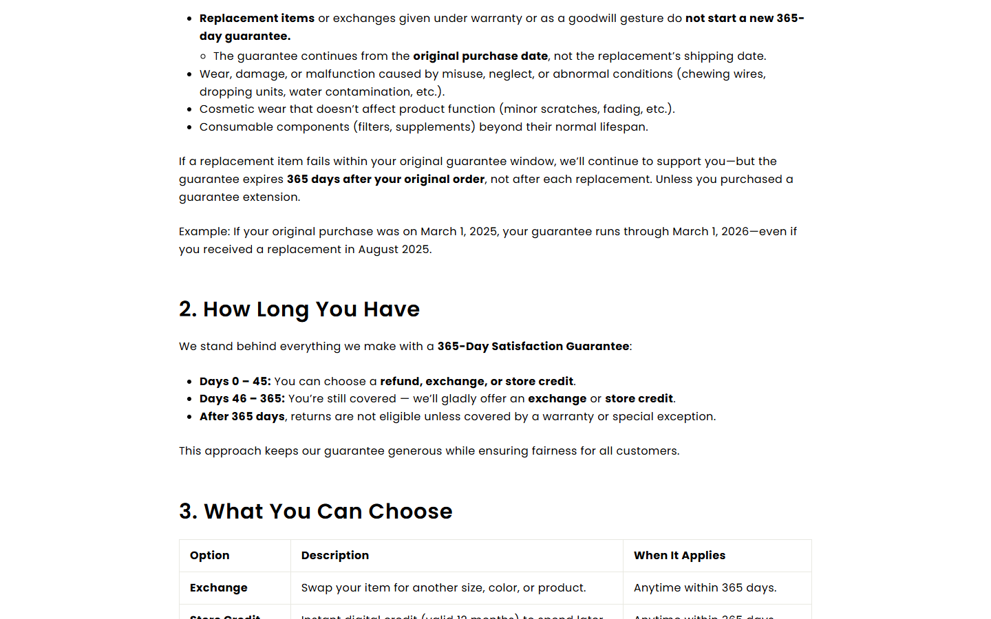 KittySpout Review: Filter Subscription and 365-Day Refund Limits Explained 3 KittySpout refund policy showing cash refunds for days 0 to 45 and exchanges or store credit through day 365