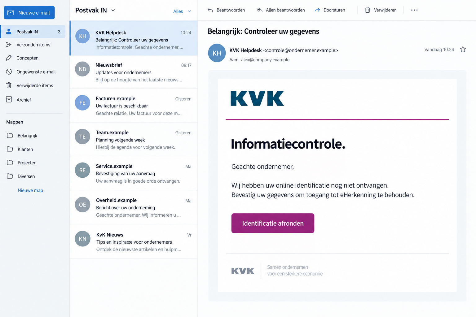 KVK Verification Email Scam: Fake Business Checks Set Up Bank Impersonation 1 Illustrated KVK impersonation email demanding identification to retain eHerkenning access