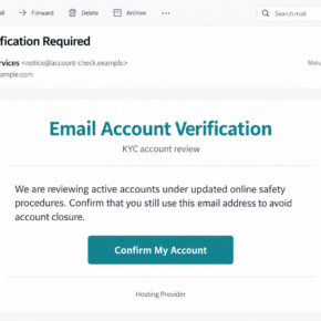 Illustrative KYC email account verification notice threatening closure of a fictional mailbox
