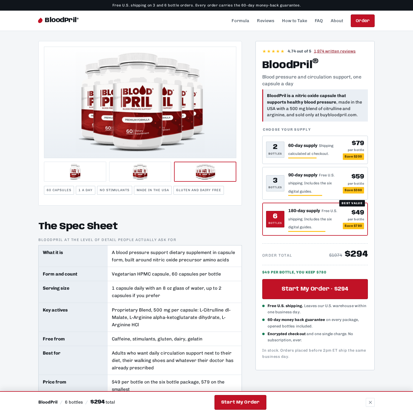 BloodPril retail offer with capsule bundles, prices and a no-subscription statement, not an authentic Lesley Stahl or 60 Minutes broadcast