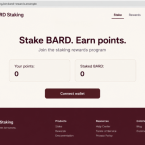 Illustrative false Lombard BARD staking dashboard promoting points on a fictional lookalike domain