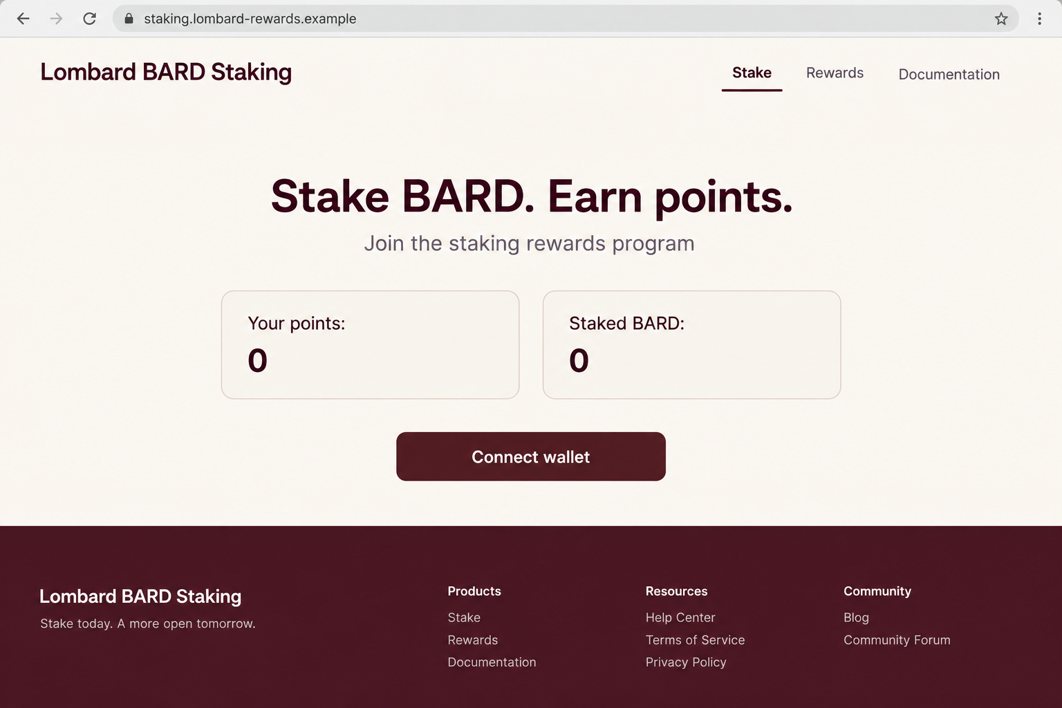 Lombard BARD Staking Scam Exposed: Fake Points Offers and Wallet Theft 1 Illustrative false Lombard BARD staking dashboard promoting points on a fictional lookalike domain