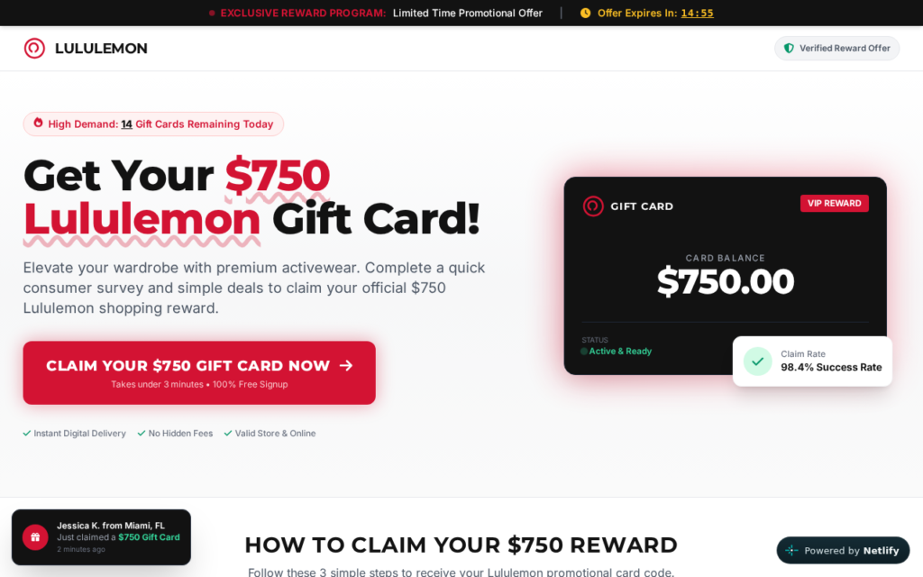 Lululemon-giftcards.netlify.app Gift Card Offer EXPOSED - Scam or Legit? 1 Lululemon-giftcards.netlify.app scam