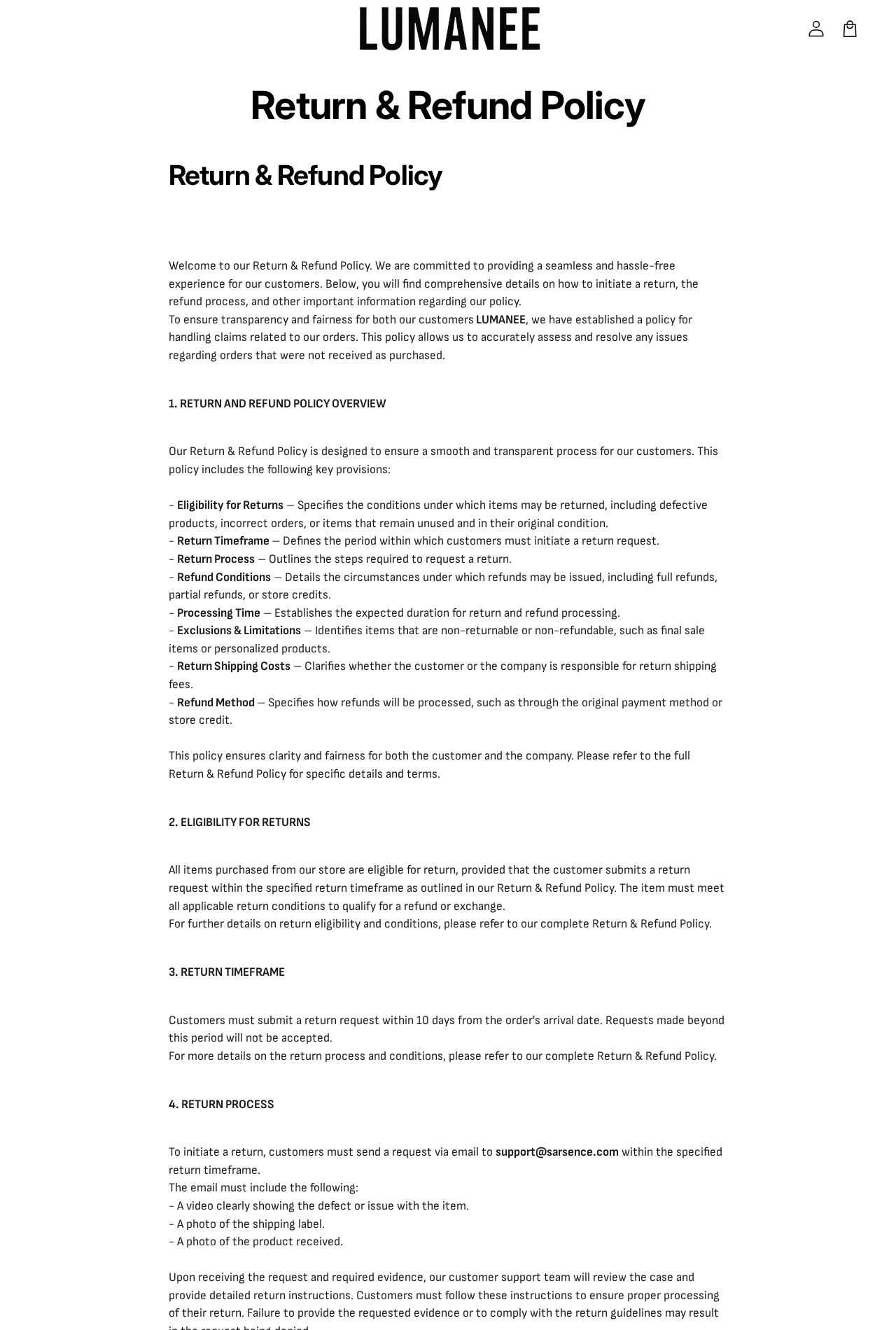 Lumanee EXPOSED: Wreath Sale Promises, Refund Rules and Shipping Risks 2 Lumanee return policy showing the 10-day request deadline and support email