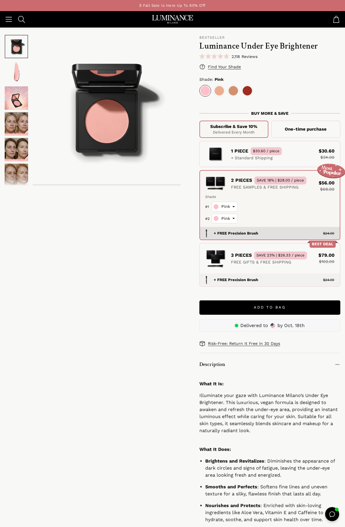 Luminance Milano Under Eye Brightener offer with monthly delivery and one-time purchase choices