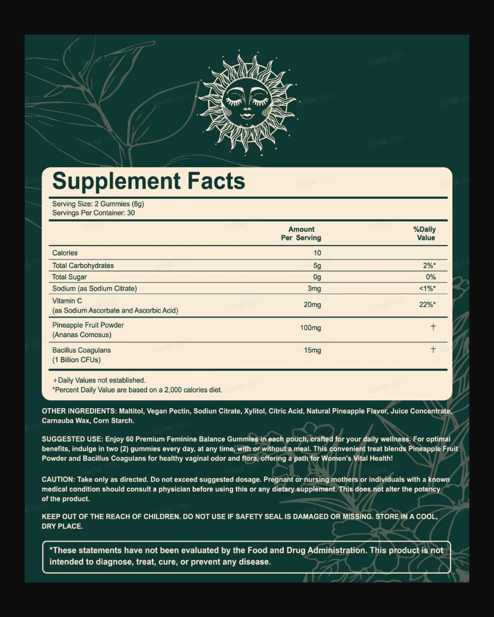 Lumivyx Tanning Gummies: Scam or Legit? The Bronze Claims Investigated 3 Different Supplement Facts image in the Lumivyx FAQ describing pineapple and probiotic feminine balance gummies