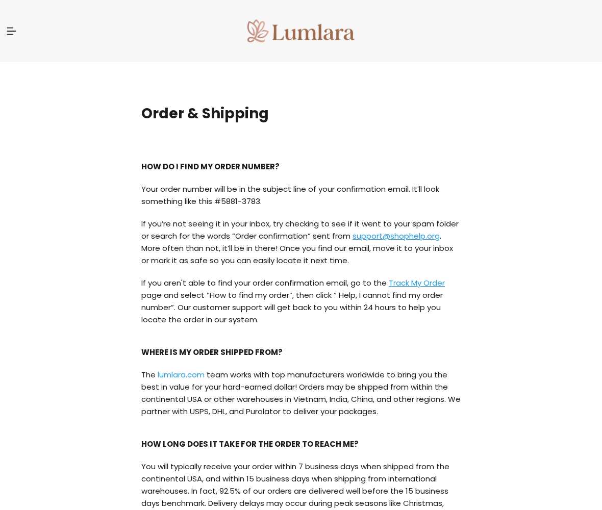 Lumlara CherisValie Bra Review: Return Limits and Paid Guarantee Risks 2 Lumlara shipping information explaining domestic and international warehouses and expected delivery timing