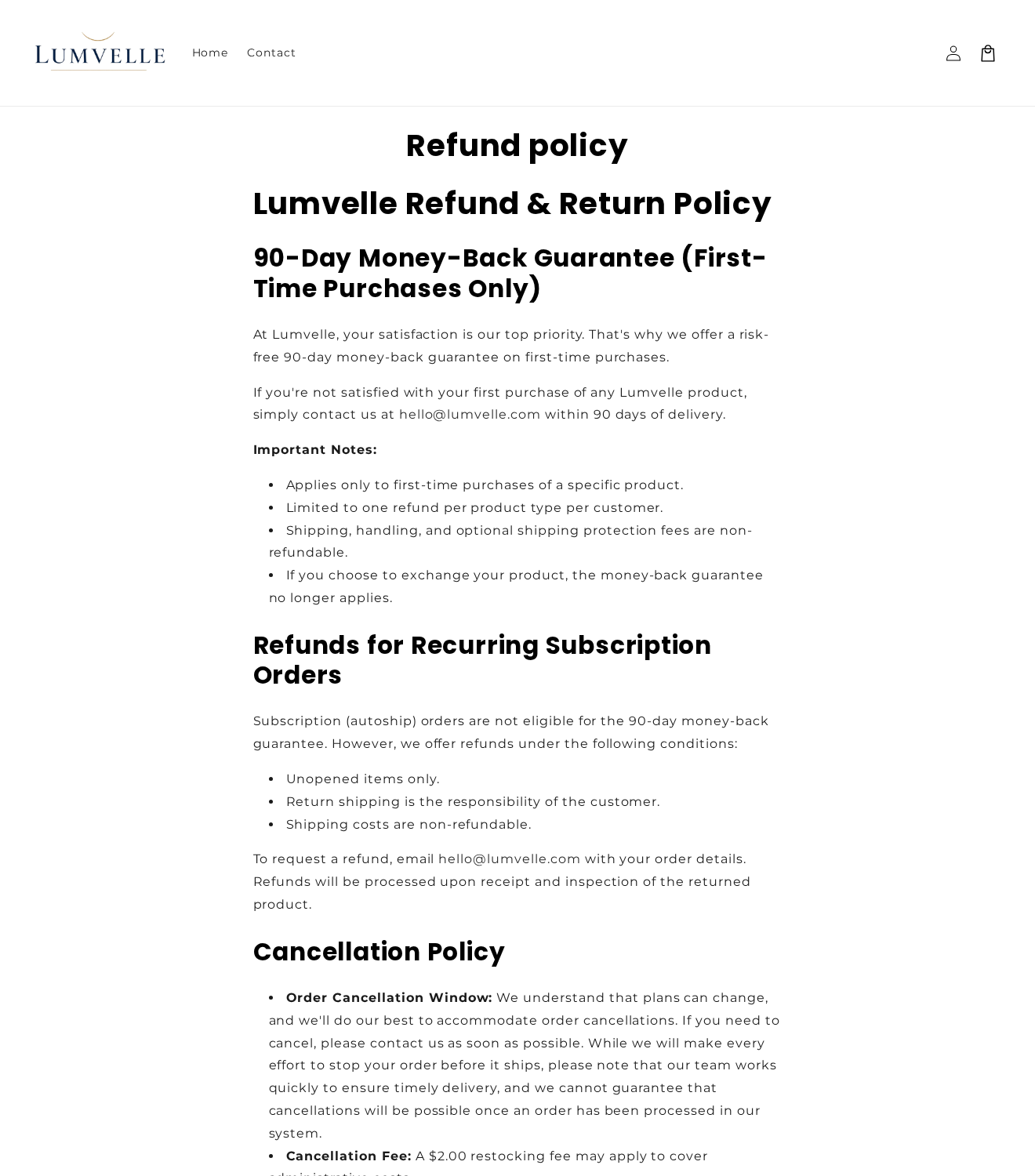 Lumvelle Drops: Scam or Legit? Parasite Claims and Refills Investigated 2 Lumvelle refund policy distinguishing the first-purchase guarantee from recurring subscription returns