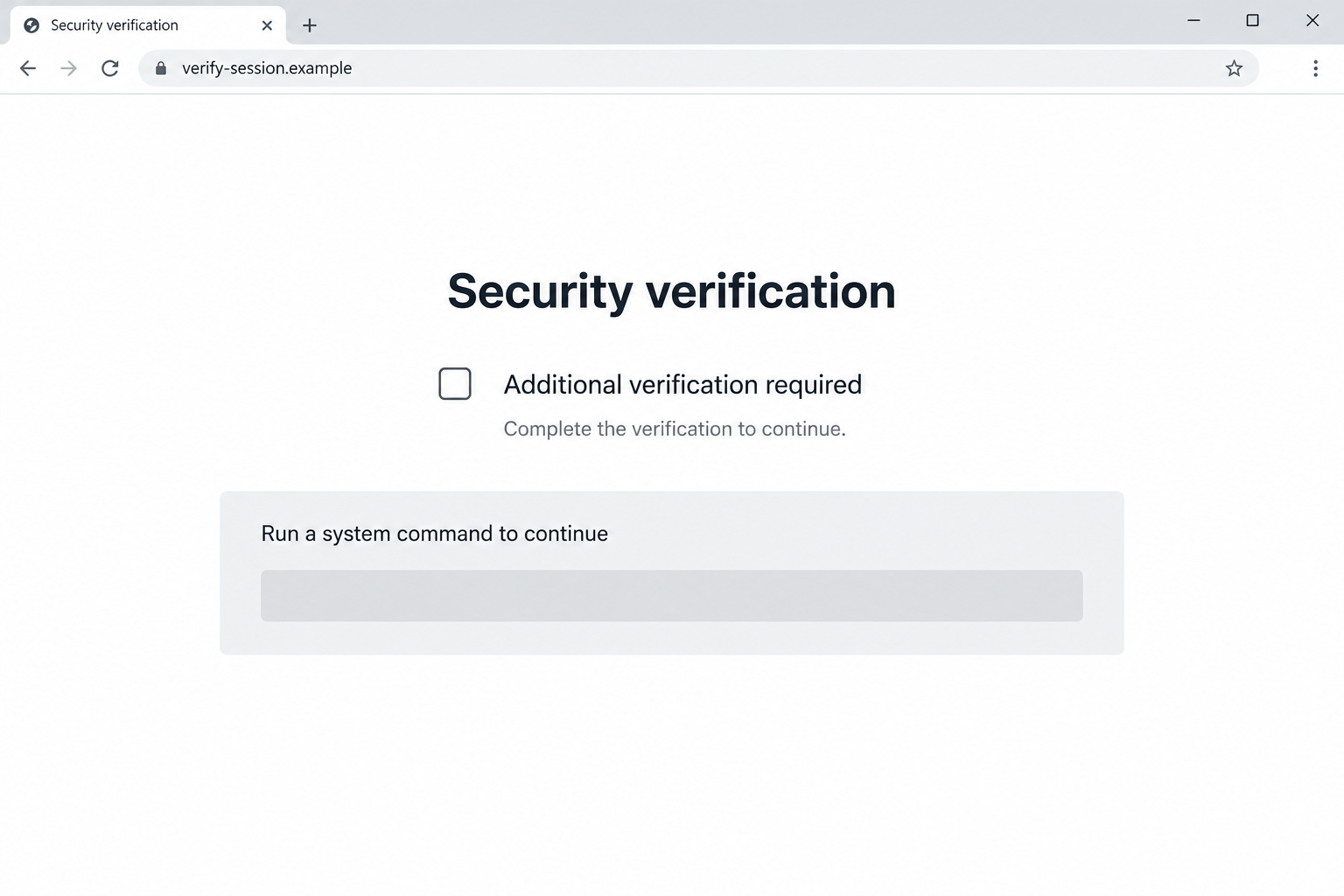 Lunex Stealer Removal Guide: Browser Theft, Account Recovery and Backdoors 1 Illustrative fake verification page requesting a system command instead of an ordinary CAPTCHA